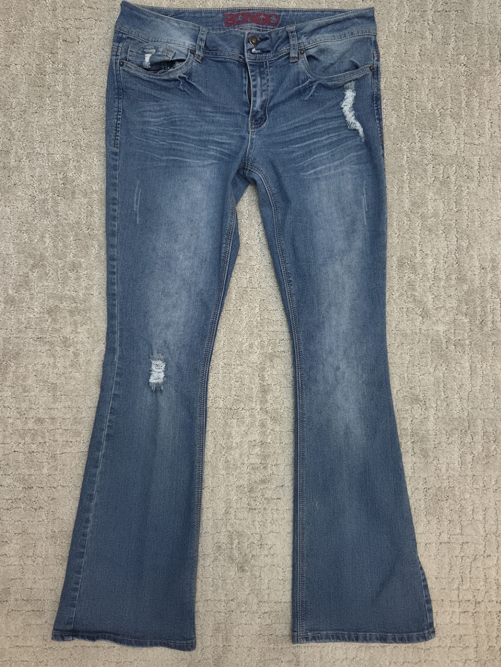 Bongo Vintage Distressed Flare Jeans Womens Size 13 Medium Wash Denim